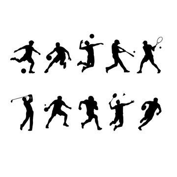 Football players and people silhouettes playing soccer with ball in action vector illustration