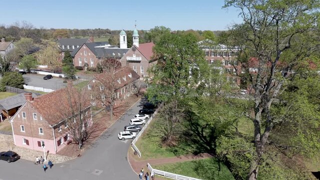 aerial orbit past old salem in winston salem nc, north carolina