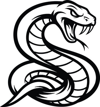 A coiled snake with an open mouth, fangs, and tongue extended in a striking pose.