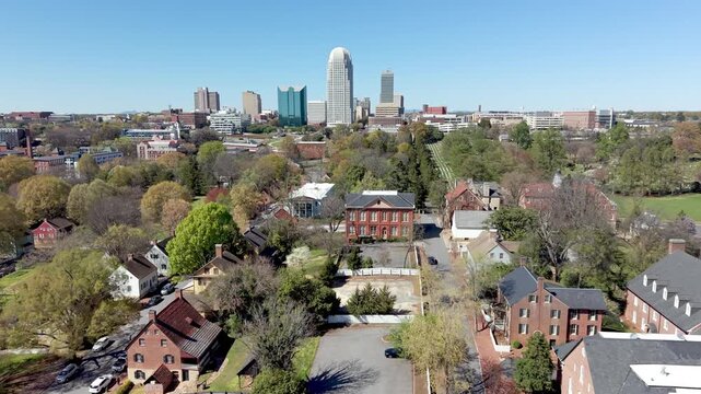 aerial fast push into winston salem nc skyline