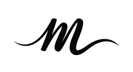 Fototapeta premium Elegant black calligraphic letter m in a flowing cursive script font isolated on a white background for logo and brand design.