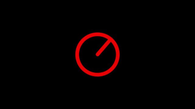 Warning, stop or no entry forbidden red circle and line symbol icon animation on a black background.