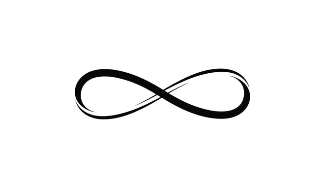 Artistic black infinity symbol rendered with expressive brushstrokes and a hand-drawn texture isolated on a white background.