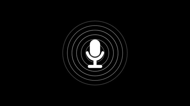 Animated microphone icon on radio waves background concepts.Microphone icon animation with radio wave .voice record icon