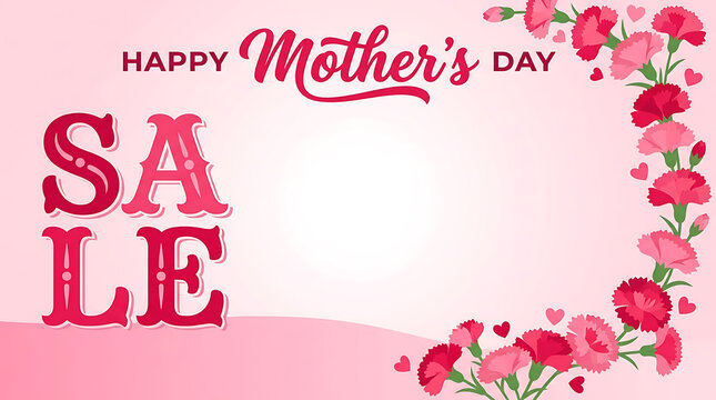 Customizable Mothers Day retail promo ad background ecommerce landing page template with large copy space minimalist carnation border