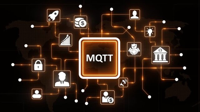 M Q T T Internet of Io T Connectivity Technology Concept with Various on a Map Background Representing Global Network Communication and Data Exchange