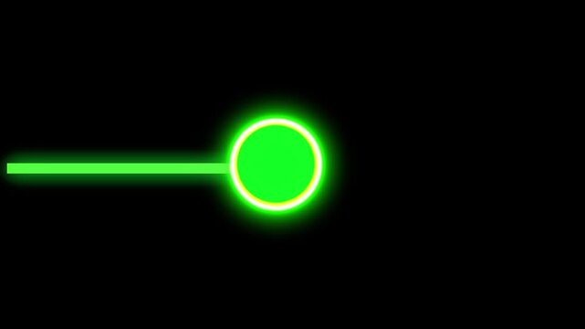Bright green circle with neon yellow glow and lime green line on black abstract background
