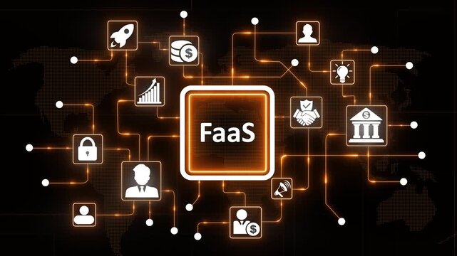 Function as a Service Faa S Cloud Computing Concept with Various Business and Technology Connected to Central Server on Global Network