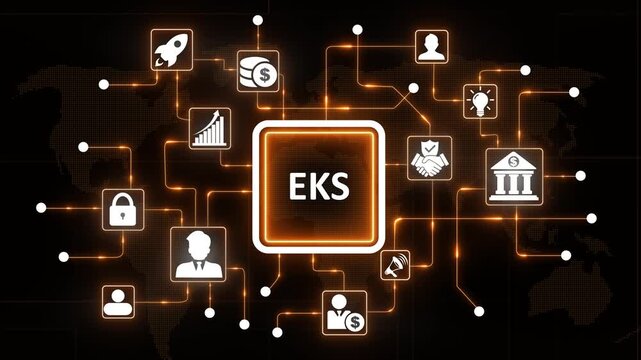E K S Business Technology Global Network Connection Concept on black background.