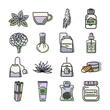 Herbal Spa Elements Illustration or Minimalist Spa Treatment Icons