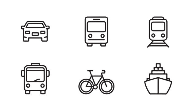Collection of various transportation and travel icons displayed in a grid layout