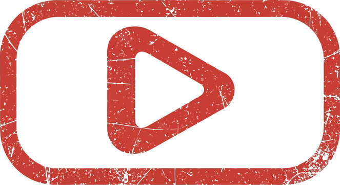A red play button icon with a distressed texture for video or media playback