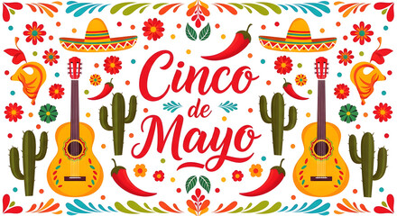 Naklejka premium Festive cinco de mayo illustration with traditional mexican elements and vibrant colors