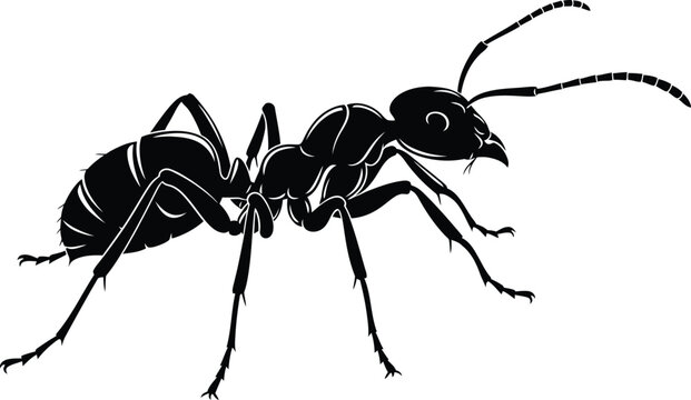 Black ant silhouette with segmented body and antennae insect
