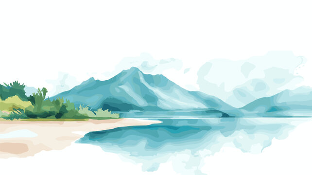 Lake Assal. Lake Assal hand drawn watercolor illustration on white background