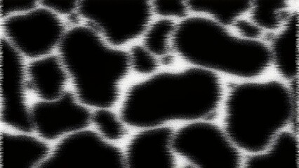 Obraz premium High contrast black background with glowing white organic liquid shapes, distorted grain and motion blur texture for dark mode UI design, techno aesthetics, and abstract visuals.