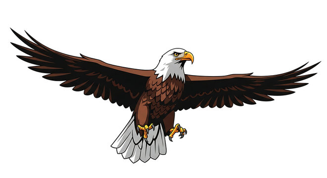 A brown and white eagle with outstretched wings