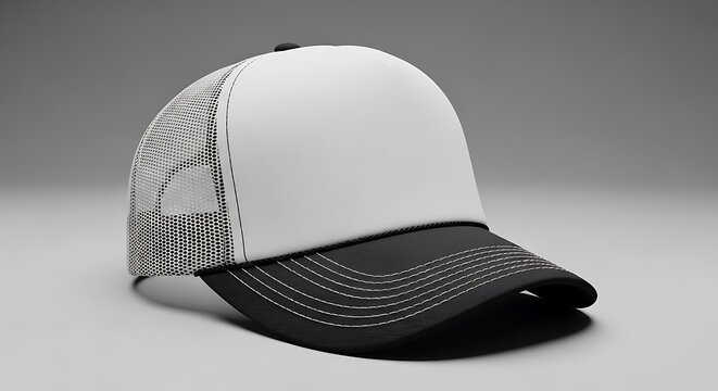 trucker hat mockup with black brim and white front panel. trucker hat mockup