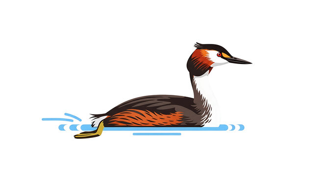 A red necked grebe floating on water