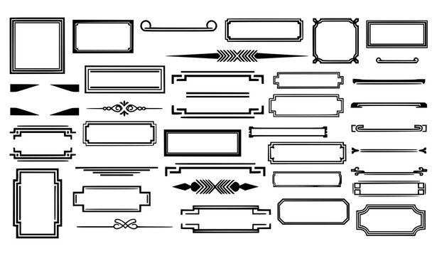 Frame borders and text dividers vector set with monochrome decorative elements in bold modern style