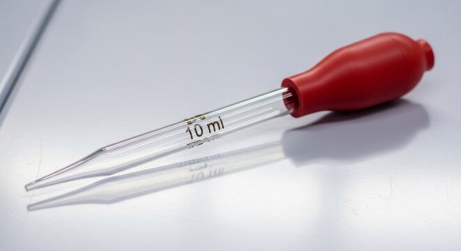 Glass Laboratory Pipette With Red Bulb And Measurements