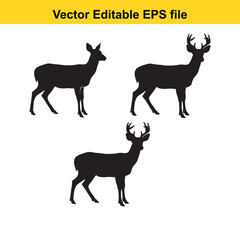 Fototapeta premium Vector art of three black silhouette deer, vector illustration