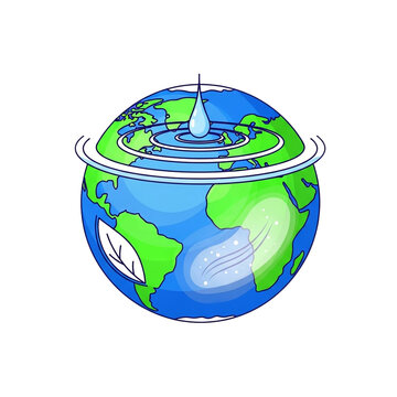 Earth globe with water drop and ripples symbolizing conservation.