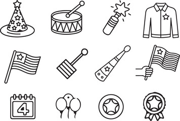 Fototapeta premium 4th july symbols collection,Independence Day thin line icon set, vector sketchesIndependence Day thin line icon set, 4th july symbols collection, vector sketches