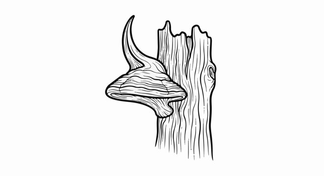 Stylized illustration of a shelf fungus growing on a decaying tree trunk