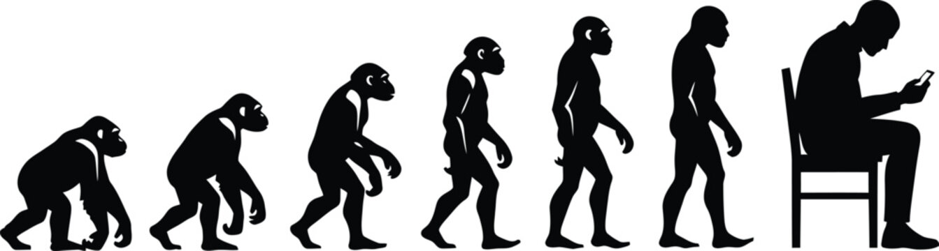 Evolution of man to modern person using smartphone with human evolution, digital age