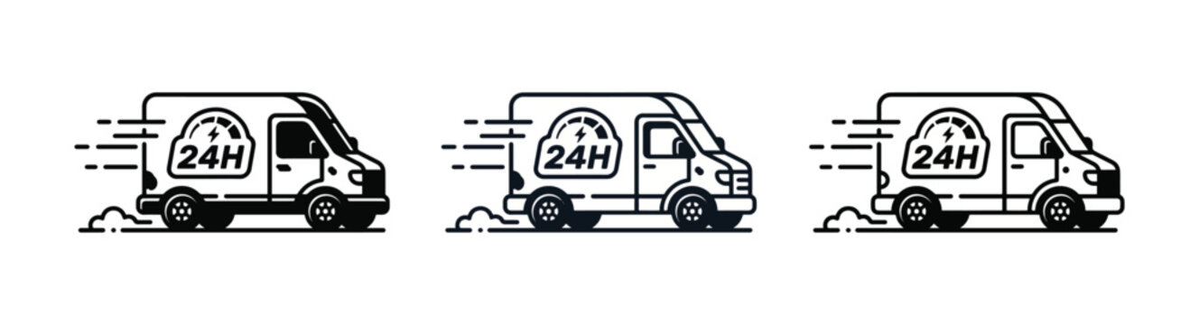 Fast 24-Hour Delivery Van Icon - Minimalist MBE Style Vector Illustration