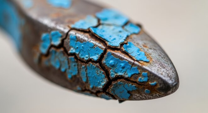 Close-up of weathered metal with blue paint.