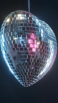 Close-up of a reflective disco ball with colorful light reflections.