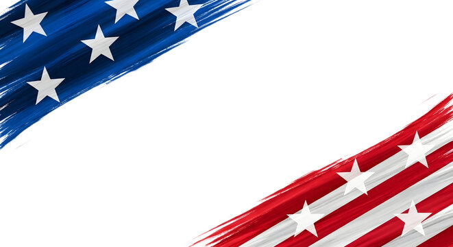 American flag abstract brush stroke corner design isolated on transparent background