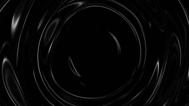 Abstract black liquid ripples with subtle white glowing light reflections in circular motion.