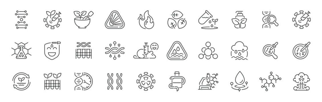 Healthcare and science outline icon set. thin line style, editable stroke for medical symbols