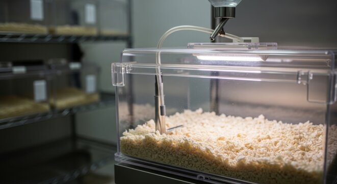 Research cage with bedding and water system in laboratory