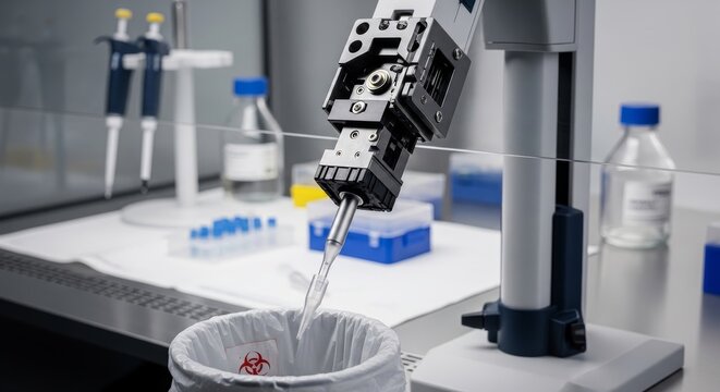 Robotic Pipette Ejector Disposing Waste in Laboratory