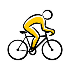 Naklejka premium Competitive cyclist leaning forward on racing bike with yellow body highlight and sleek lines