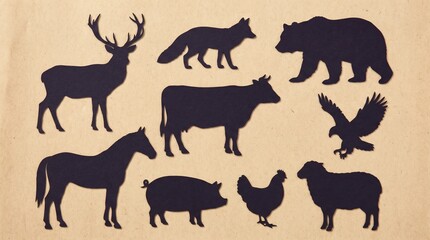 Fototapeta premium Minimalist animal icons, diverse wildlife silhouettes, modular vector outlines, transparent background, scalable design, batch‑ready asset library, adaptable stylistic variations.