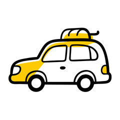 Obraz premium Hand-drawn style illustration of a taxi cab with black outlines and vibrant yellow accents