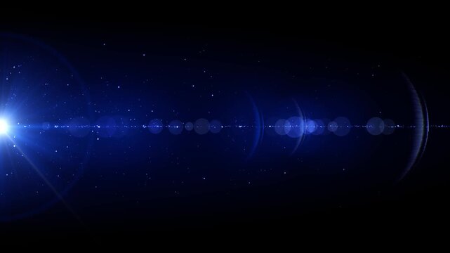 Blue Lens Flare in Deep Space with Bokeh Lights animation, Cinematic Light Glow with Star Field for Sci-Fi Scenes, Film Intros and Futuristic Visuals motion background