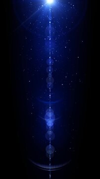 Blue Lens Flare in Deep Space with Bokeh Lights animation, Cinematic Light Glow with Star Field for Sci-Fi Scenes, Film Intros and Futuristic Visuals vertical social media motion background