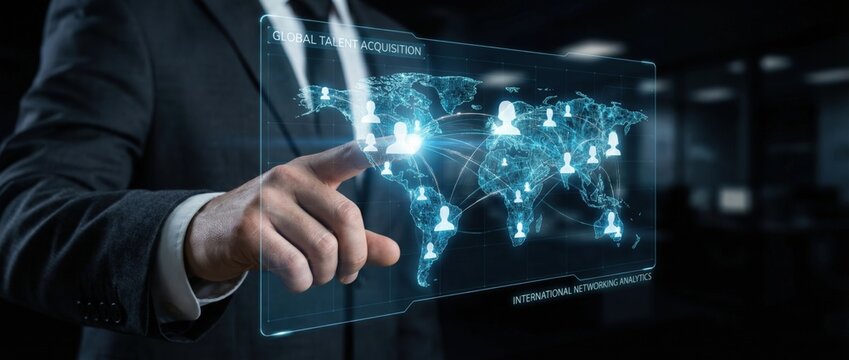 Global data visualization and acquisition strategy corporate office digital content high-tech environment close-up viewpoint innovative concepts for business growth