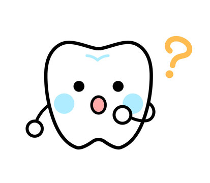 疑問に思う歯のキャラクターのイラスト　ハテナ
