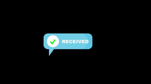 Received message icon with checkmark loop animation on alpha channel