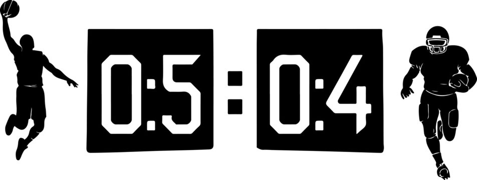 American football scoreboard icons, sports score timer, vector football clock graphics, athletic score display