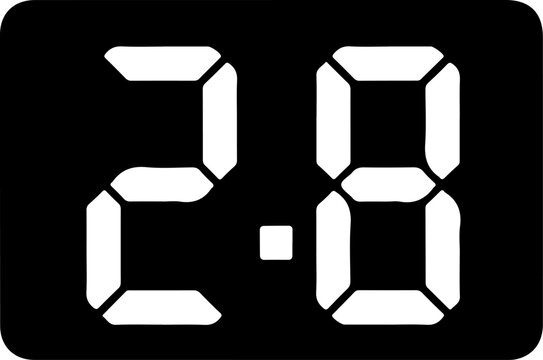 Digital clock display, electronic timer, LCD screen, numeric readout, black background