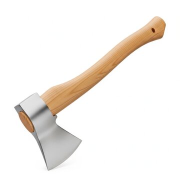 A high quality professional hand axe with a sturdy wooden handle and polished steel metal blade