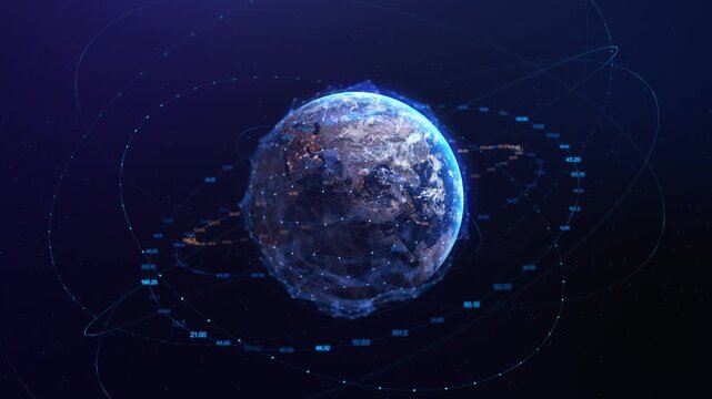 Abstract polygonal planet earth hologram background, digital globe wireframe technology future world map visualization data network connection virtual display globe. Digital map Connection data 3D